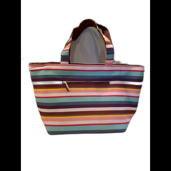 Striped Tote Beach Bag w/tags. Swim Bag Pool Bag  HUGE inside compartment - Picture 1 of 11